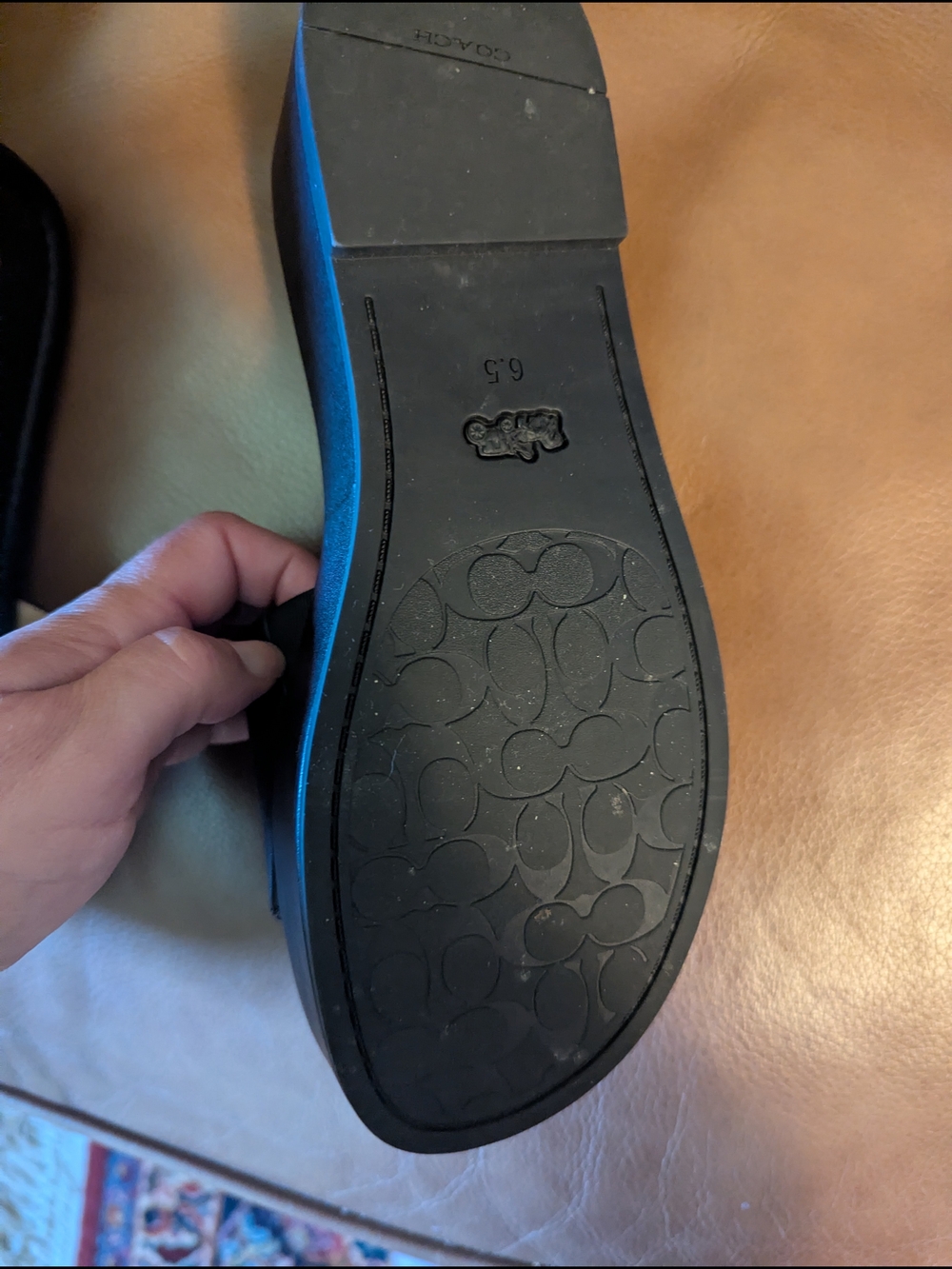 COACH Black Leather Slide Sandals with Gold Logo - Picture 6 of 8